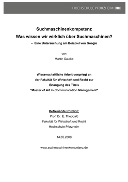 Suchmaschinenkompetenz Was Wissen Wir Wirklich Über Suchmaschinen? – Eine Untersuchung Am Beispiel Von Google