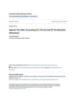 Accounting for the Survival of the Berkshire Athenaeum