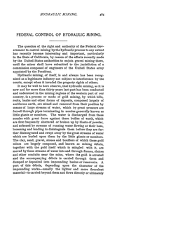 Federal Control of Hydraulic Mining