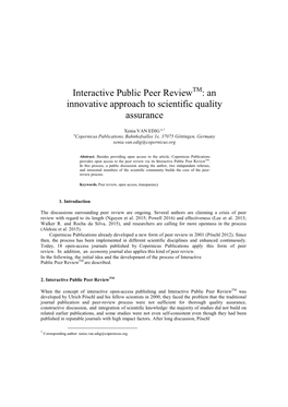 Interactive Public Peer Reviewtm: an Innovative Approach to Scientific Quality Assurance