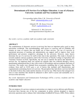 Determinants of E-Services Use in Higher Education: a Case of a Kenyan University Academic and Non Academic Staff