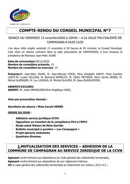 Conseil Municipal Du 13 Novembre 2020