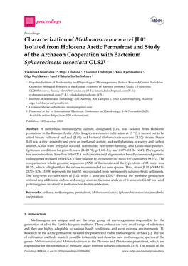 Characterization of Methanosarcina Mazei JL01 Isolated from Holocene