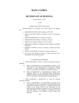 Rajya Sabha —— Revised List of Business