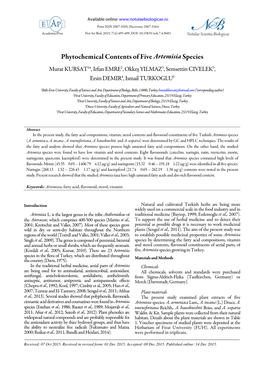 Phytochemical Contents of Five Artemisia Species Murat KURSAT 1*, Irfan EMRE 2, Okkeş YILMAZ 3, Semsettin CIVELEK 3, Ersin DEMIR 4, Ismail TURKOGLU 5