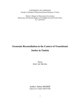 Economic Reconciliation in the Context of Transitional Justice in Tunisia