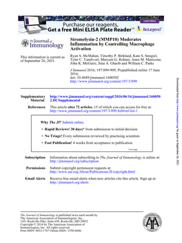 (MMP10) Moderates Inflammation by Controlling Macrophage Activation