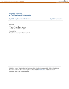The Golden Age Angela Sorby Marquette University, Angela.Sorby@Marquette.Edu