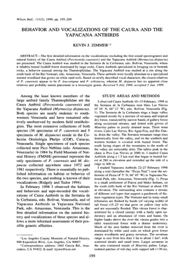 Behavior and Vocalizations of the Caura and the Yapacana Antbirds