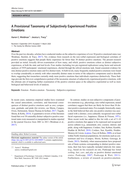 A Provisional Taxonomy of Subjectively Experienced Positive Emotions