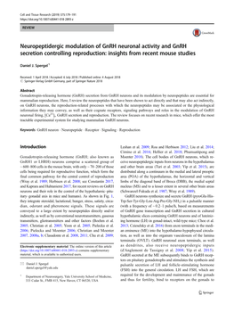 Neuropeptidergic Modulation of Gnrh Neuronal Activity and Gnrh Secretion Controlling Reproduction: Insights from Recent Mouse Studies