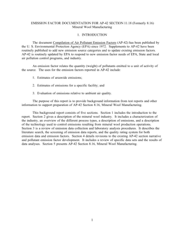 Background Report, AP-42, Vol. I, SECTION 11.18 Mineral Wool