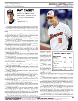 PAT CASEY PAT CASEY Head Coach • 24Th Year 845-446-5 (Oregon State) 1,016-560-6 (30 Years) #5 George Fox, ‘90