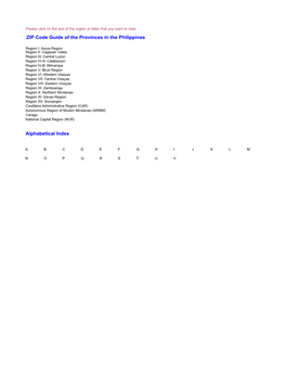 ZIP Code Guide of the Provinces in the Philippines Alphabetical Index