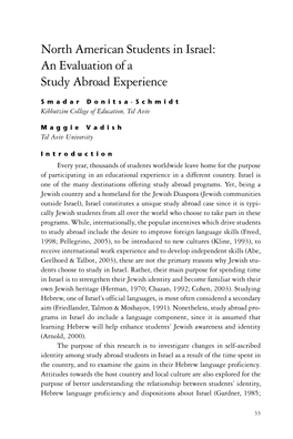 North American Students in Israel: an Evaluation of a Study Abroad Experience