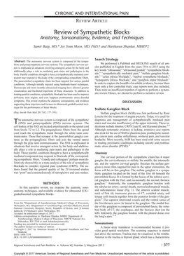 Review of Sympathetic Blocks Anatomy, Sonoanatomy, Evidence, and Techniques