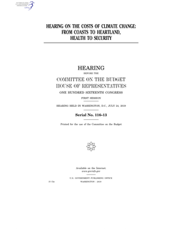 Hearing on the Costs of Climate Change: from Coasts to Heartland, Health to Security