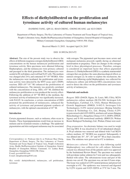 Effects of Diethylstilbestrol on the Proliferation and Tyrosinase Activity of Cultured Human Melanocytes