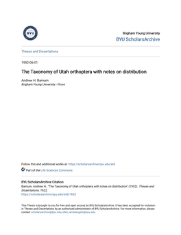 The Taxonomy of Utah Orthoptera with Notes on Distribution