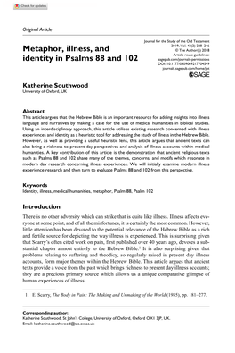 Metaphor, Illness, and Identity in Psalms 88 And