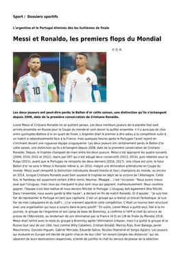 Messi Et Ronaldo, Les Premiers Flops Du Mondial