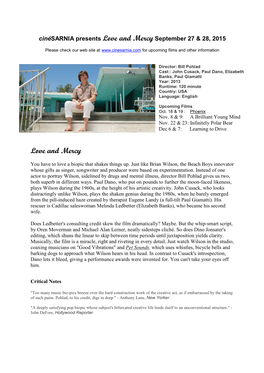 Love and Mercy September 27 & 28, 2015