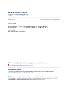 Congestion Control in Resilient Packet Ring Networks
