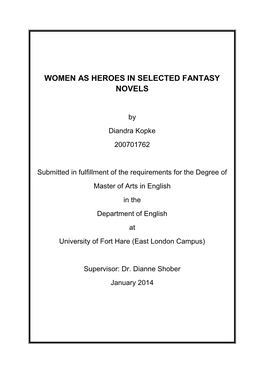 Women As Heroes in Selected Fantasy Novels