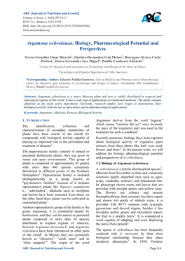 Argemone Ochroleuca: Biology, Pharmacological Potential and Perspectives