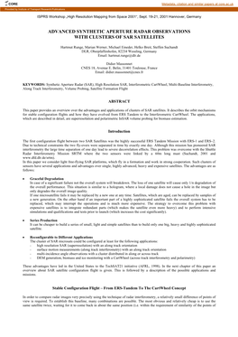 Advanced Synthetic Aperture Radar Observations with Clusters of Sar Satellites