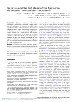 Genetics and the Last Stand of the Sumatran Rhinoceros Dicerorhinus Sumatrensis