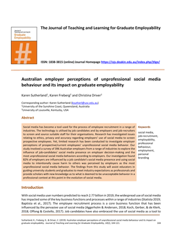 Australian Employer Perceptions of Unprofessional Social Media Behaviour and Its Impact on Graduate Employability