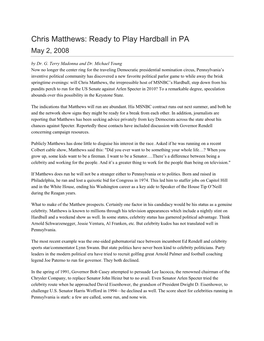 Chris Matthews: Ready to Play Hardball in PA May 2, 2008 by Dr