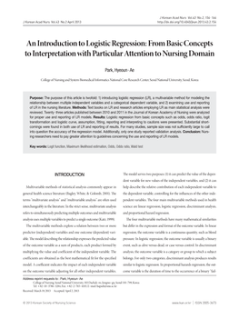 An Introduction to Logistic Regression: from Basic Concepts to Interpretation with Particular Attention to Nursing Domain