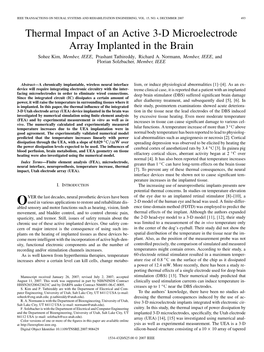 Thermal Impact of an Active 3-D Microelectrode Array Implanted in the Brain Sohee Kim, Member, IEEE, Prashant Tathireddy, Richard A