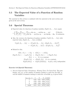 5.5 the Expected Value of a Function of Random Variables 5.6 Special