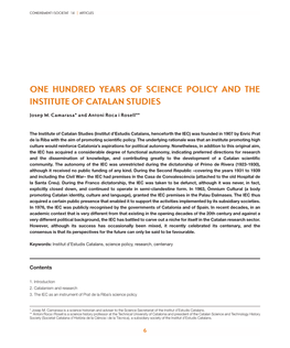 One Hundred Years of Science Policy and the Institute of Catalan Studies
