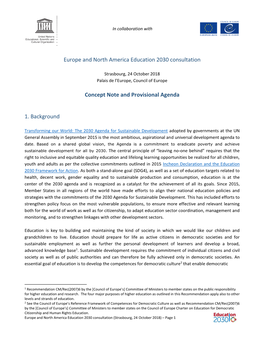 Europe and North America Education 2030 Consultation Concept Note and Provisional Agenda 1. Background