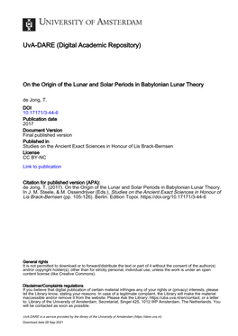 On the Origin of the Lunar and Solar Periods in Babylonian Lunar Theory De Jong, T