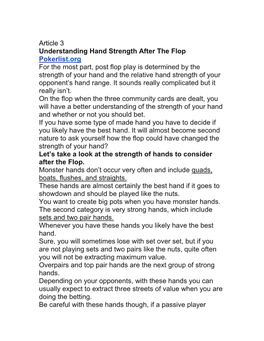 Article 3 Understanding Hand Strength After the Flop Pokerlist