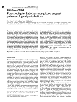 Forest-Obligate Sabethes Mosquitoes Suggest Palaeoecological Perturbations