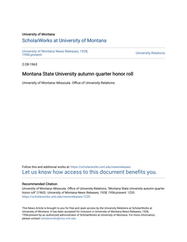 Montana State University Autumn Quarter Honor Roll