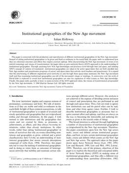 Institutional Geographies of the New Age Movement Julian Holloway