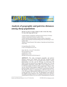Analysis of Geographic and Pairwise Distances Among Sheep Populations