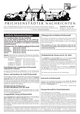 PRICHSENSTÄDTER NACHRICHTEN Amts- Und Mitteilungsblatt Der Stadt Prichsenstadt Mit Den Stadtteilen Altenschönbach, Bimbach, SAMSTAG, 05