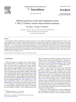 Orbital Resonances in the Inner Neptunian System I. the 2:1 Proteus–Larissa Mean-Motion Resonance Ke Zhang ∗, Douglas P