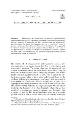 Extradition and Mental Health in Uk Law I