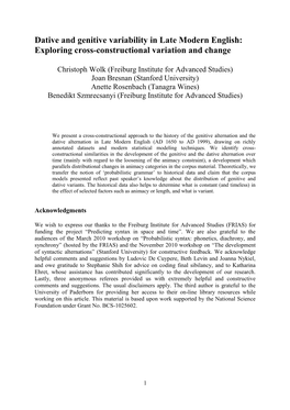 Dative and Genitive Variability in Late Modern English: Exploring Cross-Constructional Variation and Change