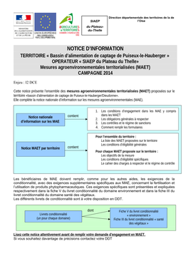 SIAEP Du Plateau Du Thelle» Mesures Agroenvironnementales Territorialisées (MAET) CAMPAGNE 2014