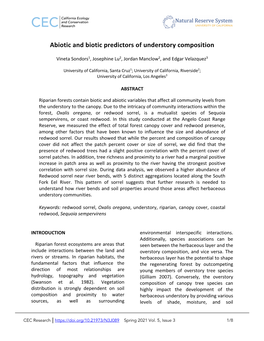 Abiotic and Biotic Predictors of Understory Composition